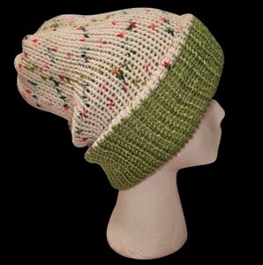 Green and Cream Knit Beanie